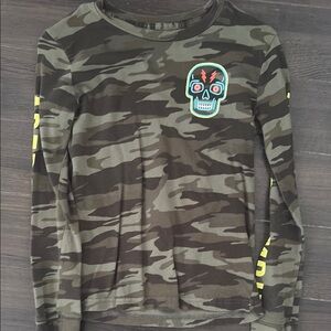 Camouflage Long Sleeve Shirt with Skull Patch